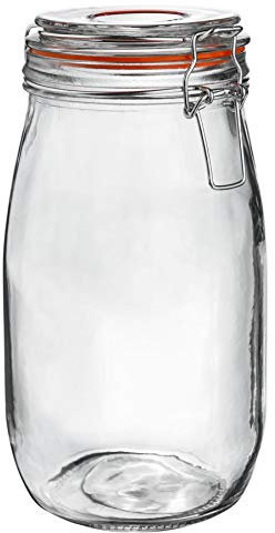 Argon Tableware Glass Jas with Airtight Metal Clip Lid - 1500ml/50.7oz - 1 Pack - 4 Colour Seals - Large Kitchen Storage Container Round Preserving Jar for Pickling, Chutney, Jam, Coffee