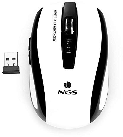 NGS Flea Advanced White - Souris sans Fil 2.4GHz, Souris USB pour Ordinateur ou Laptop avec 5 Boutons et Scroll, 800/1600dpi, Blanc et Noir