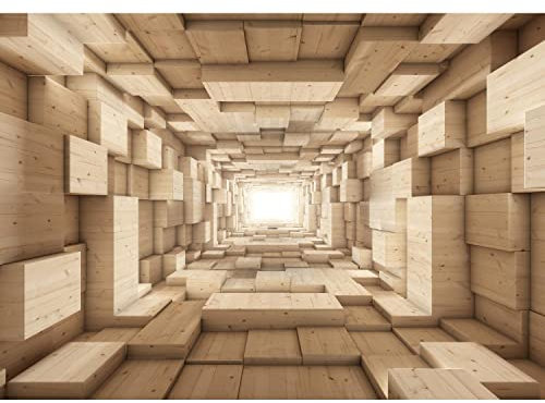 Runa Art Fototapete Holz Optik 3D Effekt 352 x 250 cm Vlies Tapeten XXL Moderne Wandtapete Wohnzimmer Schlafzimmer Beige 9052011a