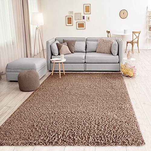 VIMODA Prime Shaggy Teppich Hochflor Langflor Teppiche Modern Einfarbig Nougat Hellbraun, Maße:300x400 cm