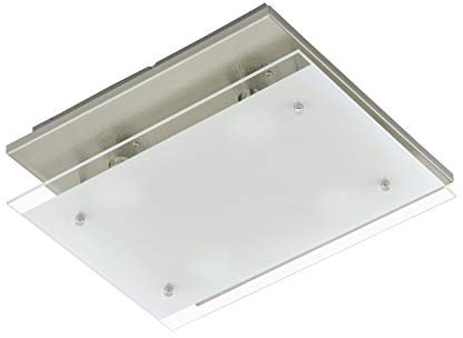 Briloner Leuchten 3596-042 A+, LED Deckenleuchte, Deckenlampe, Deckenstrahler, 3 W, 250 Lumen, Glas satiniert mit klarem Rand, eckig, Metall, matt-nickel, 33 x 30 x 9 cm