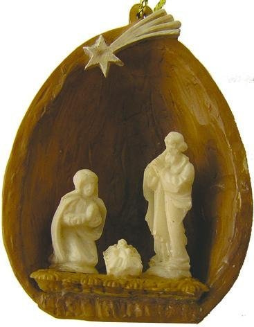 Heilige Familie in Walnuss, Höhe 4,5cm, handbemalen