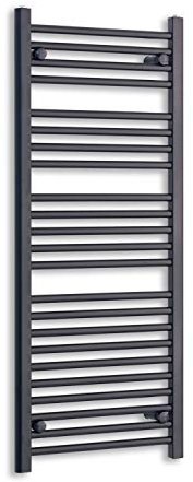 600mm Wide Black Heated Towel Rail Radiator Flat Ladder for Stylish Bathroom (600 x 1200 mm)