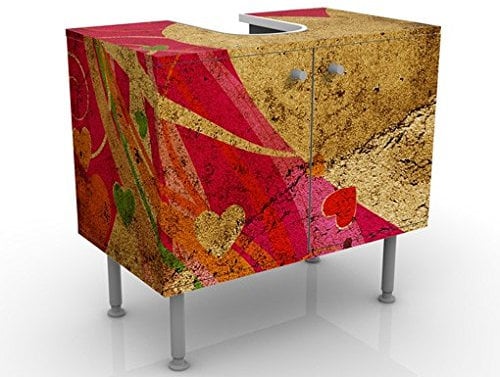 Apalis Waschbeckenunterschrank - Lava Love - Vintage Badschrank Gelb Rot, Größe: 55cm x 60cm