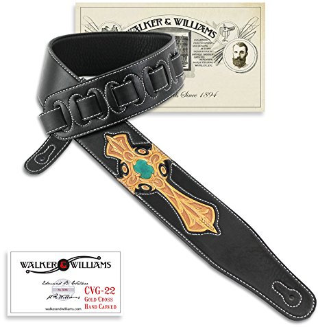 Walker & Williams cvg-22 Gepolsterte Leder Gitarrengurt mit Hand-Christliches Kreuz
