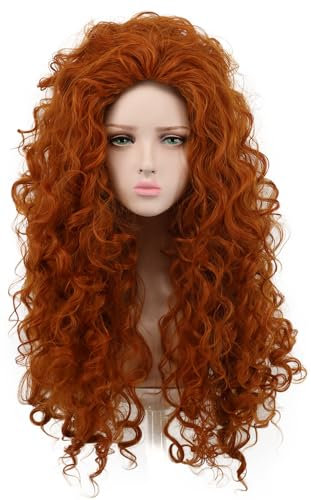 Yuehong Damen Lange Lockige Orange Perücke Cosplay Rote Welle Perücke Prinzessin Kostüm Perücke Hitzebeständige Kunstfaser Perücke Flauschige Perücke für Cosplay Party