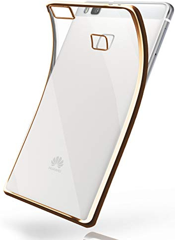 moex Transparente Silikonhülle im Chrome-Style kompatibel mit Huawei P9 Lite | Flexibler Schutz mit Hochglanz Metallic Rahmen, Gold