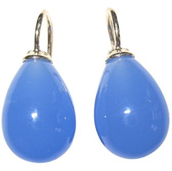 Stilvolle azur-blaue Glas-Ohrringe Ohr-Hänger Tropfen-Ohrringe Bügel Sterling-Silber vergoldet schick hübsch edel Party Handarbeit Heide Heinzendorff
