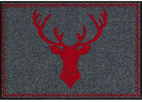 Salonloewe Fußmatte Hirsch-Kopf rot Jagd Landhaus Sauberlauf Abtreter Fuss-Matte aussen + innen 50x75cm rot