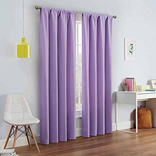 Eclipse Modern Blackout Thermal Rod Pocket Window Curtain for Bedroom or Living Room (1 Panel), Polyester, Light Purple, 42 W x 63 L (Pack of 1)