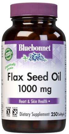 BlueBonnet Flax Seed Oil 1000 mg - Omega 3 6 9 Fatty Acids Heart Health & Skin Support for Women & Men - Cold-Pressed, Organic Flaxseed Oil Capsules - Non-GMO, Gluten-Free, Soy-Free - 250 Softgels