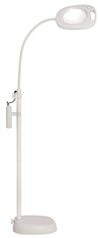 PURElite Lámpara LED de pie con lupa, lámpara de mesa ajustable, blanca, alimentación de red o batería