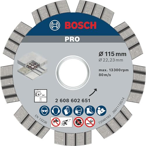Bosch 1x PRO Concrete Diamanttrennscheiben für 22,23‑mm-Bohrung und kleine Winkelschleifer (für Beton, Stahlbeton, Ø 115 mm, Professional Zubehör Kleiner Winkelschleifer)