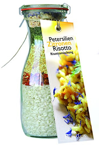 Gourmet Fertigmischung für Petersilien Zitronen Risotto – Raffinierte Rezeptideen im Glas für leckere Gerichte – Risotto-Reis mit Gemüse und Kräutern zum Kochen oder Verschenken – von Feuer & Glas