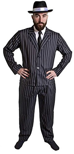ERWACHSENEN GANGSTER/GANOVEN = NADELSTREIFEN ANZUG = DER ANZUG IST ERHALTBAR IN 5 VERSCHIEDENEN GRÖSSEN = 2-TEILIGER NADELSTREIFEN ANZUG ERHALTBAR MIT 3 VERSCHIEDENEN HÜTEN = VON ILOVEFANCYDRESS®= DIE PERFEKTE VERKLEIDUNG FÜR FASCHING UND KARNEVAL = MIT SCHWARZEM HUT/WEISSEM BAND = ANZUG-XXLARGE