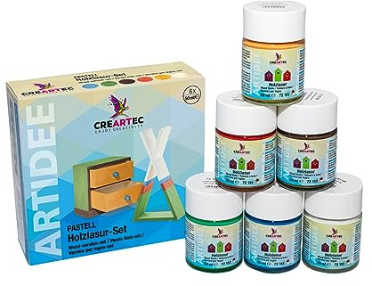 CREARTEC - Holzlasur-Set Colourlight - 6 unterschiedliche Farben im Set - 6x50ml (300ml) - Made in Germany