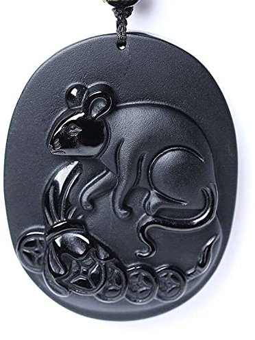 Bella Jade Chinese Zodiac Amulet/Talisman Pendant Necklace Made of Obsidian Gemstone: Horoscope Animal/Sign