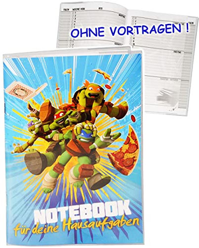 alles-meine.de GmbH Hausaufgabenheft - Ninja Turtles - für Faule - ohne Vortragen der Stunden ! - Schule - incl. Schutzhülle & bunten Seiten - für Jungen/Kinder - Grundschu..