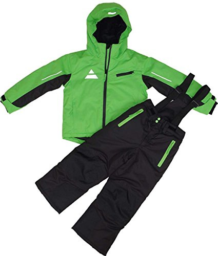 MAYLYNN Softshell Kinder Skianzug Schneeanzug 2-teilig Set grün/schwarz | Skianzug für Jungen und Jugendliche atmungsaktiv und wasserdicht – Skihose und Skijacke mit Schneefang – Zweiteiler