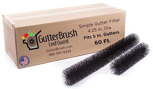 GutterBrush Dachrinnenschutz, 12,7 cm – 1,8 m, DIY Laubfilter für Standard-Dachrinnen, kein Werkzeug erforderlich, 10,8 cm Bürstendurchmesser, verhindert Verstopfungen, einfache Installation,