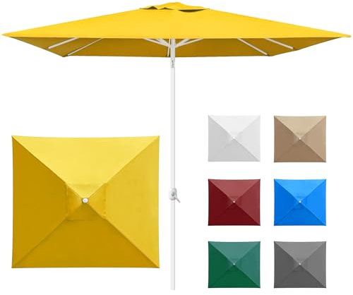 paramondo interpara Sonnenschirm aus 230 g/㎡ Polyesterfaser quadratisch 3 x 3m gelb + Gestell Weiß, Gartenschirm Marktschirm knickbar, Stabil, für Terrasse Balkon Sonnenschirm mit Kurbel, 8,8kg