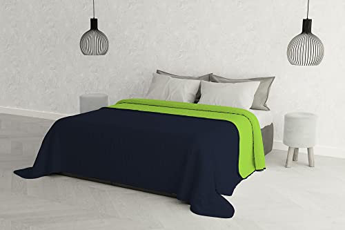 Italian Bed Linen Elegant Steppdecke für Doppelbett 260 x 270 cm Blu Scuro/Verde Mela