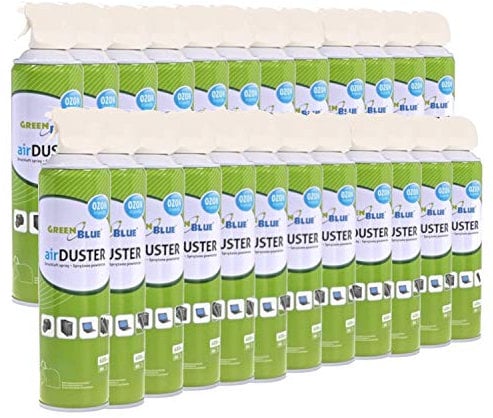 Green Blue Druckluftspray Set 24 x 600ml | Air Duster mit Pistolen-Zerstäuber & Sprühröhrchen | FCKW-frei zur kontaktlosen Reinigung von Elektronik Tastaturen Kameras u.v.m.