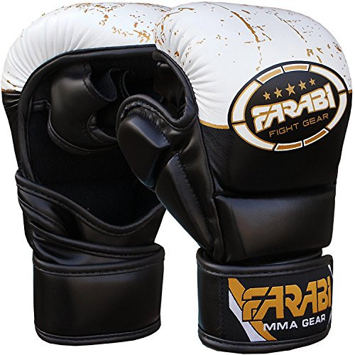 Guanti MMA con Supporto per il Polso Regolabile, Mezzi Guanti Boxe a Palmo Aperto, Ideali per Muay Thai, Sport da Combattimento e Guanti MMA Sparring per Uomini e Donne (S/M, Black/White)