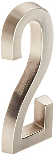 Distinctions by Hillman 843282 4-Inch Die Cast Self-Adhesive House Address Plaque, Brushed Nickel, Number 2
