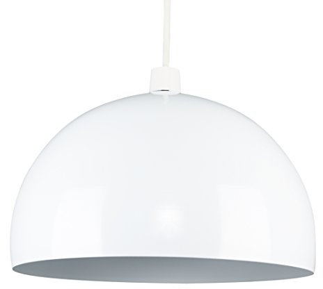 MiniSun | Modern Gloss White Metal Dome Ceiling Light Shade | Pendant Lights, Home Décor & Improvement Essential | 295mm Shade Width