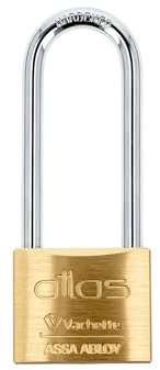 Vachette Cadenas à clé Atlas en Laiton 40 mm, Anse Longue - 1320-40 AL/SC - Résistance anti traction, Usage intérieur et extérieur, 2 Clés incluses