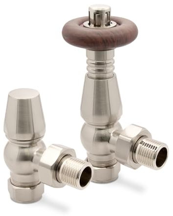 Angled Brushed Nickel Round Top Traditional Thermostatic Valves for Radiators & Towel Rails