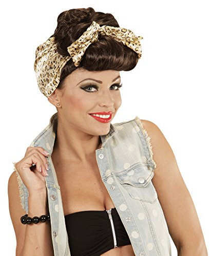 Amakando Rockabilly Perücke Damen Pin Up Girl Damenperücke braun 50er 60er Jahre Frauenperücke 50s 60s Faschingsperücke Kostüm Outfit Zubehör Fastnacht Rockabella Karnevalsperücke