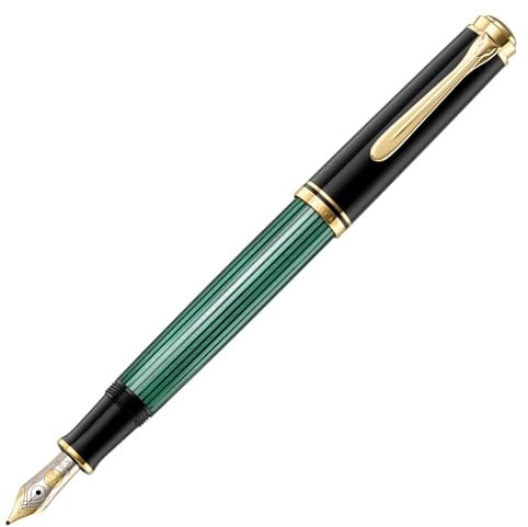 Pelikan Füllhalter Souverän 400, Schwarz-Grün, Feder F (fein), hochwertiger Kolbenfüller im Geschenk-Etui, 994855