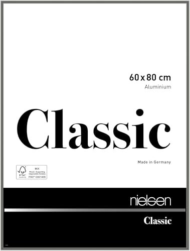 nielsen Bilderrahmen, 60 x 80 cm, Aluminium, Grau glanz, Posterrahmen zum Aufhängen im Hoch- & Querformat, Echtglas, Classic