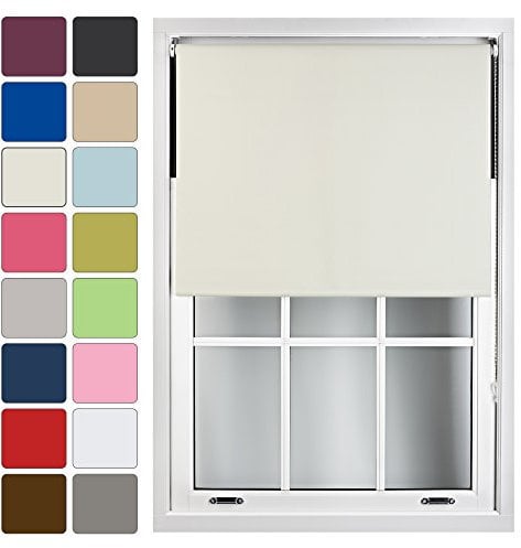 FURNISHED Roller Blinds Window Blackout Blind - 100% Black Out Thermal Fabric Easy Fit Fittings - Custom Made to Measure Blackout Blind Bedroom Bathroom Kitchen, Cream Beige, Up to 210W x 165H cm