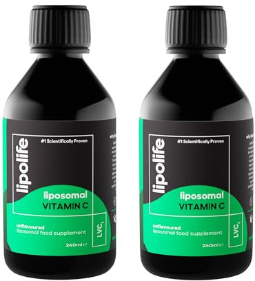 lipolife LVC1 Liposomal Vitamin C Liquid 240ml (Pack of 2) High Strength - 96 Days Supply, No Tablets, Clinically Proven Higher Absorption, Gluten-Free, Vegan, Immune & Collagen Support Supplement