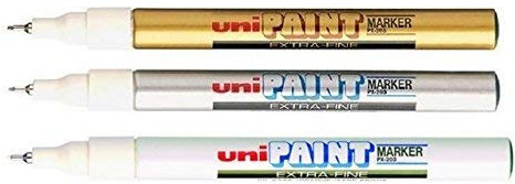 Uni-Ball PX-203 Oil Based Paint Markers Extra Fine Gold, Silver & White TRIPLE