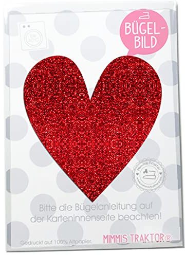 GLITZER Bügelbild Herz 9,5 cm x 10 cm Aufbügler Applikationen Bügelsticker für Stoffe Textilien Kinder zum Aufbügeln Flicken, Farbe:Glitzer rot