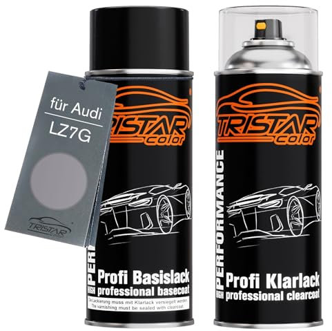 TRISTARcolor Autolack Spraydosen Set für Audi LZ7G Florettsilber Metallic Basislack Klarlack Sprühdose 400ml