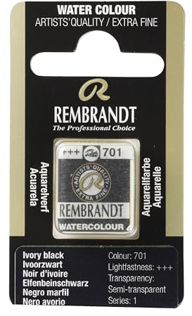Talens : Rembrandt Watercolour Paint : Half Pan Ivory Black
