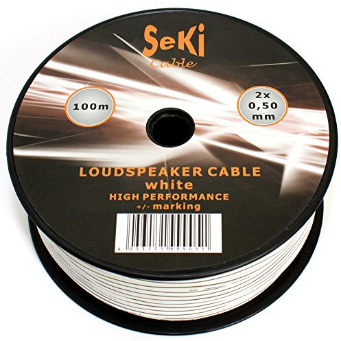 Seki Câble de Haut-Parleur 2 x 0,5 mm² – Blanc – Bobine 100 m – CCA Câble – Câble Audio – Box