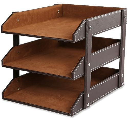 KINGFOM™ A4 Leder Briefablage (3 Schubladen-Braun)
