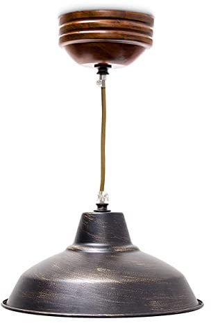 Relaxdays Hängeleuchte Industrial höhenverstellbar lackiertes Metall Holz 10018907, Dunkelbraun