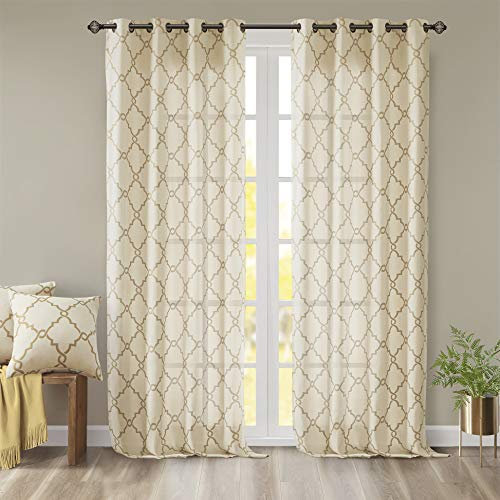 Madison Park Saratoga Ösenvorhang, mit Laubsägeaufdruck, für Wohnzimmer/Schlafzimmer Fensterplatte 50x108 Beige/goldfarben