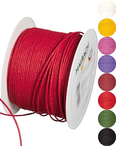 Halbach Seidenbänder Filo di carta riciclata con filo, larghezza 2 mm, lunghezza 100 m, cordoncino di carta per fai da te e per la floristica, filo per fai da te per idee creative, colore: rosso