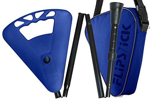 GehstockFLIPSTICK Sitzstock,Navy-blau und elegant, kurz, höhenverstellbar,faltbar, aus stabilem Leichtmetall,Spezial Klappsitz/Griff,inklusive Gummipuffer und praktischer Nylontasche.