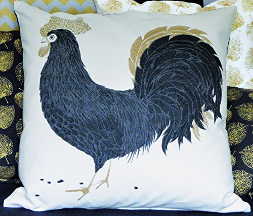 Scantex Kissenhülle Gallo Tiermotiv Hahn schwarz gold natur 100% Baumwolle ca. 50x50 cm