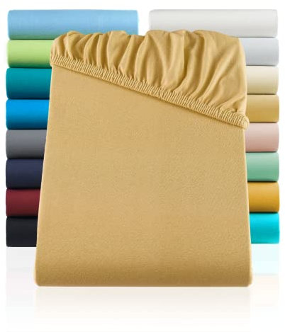 SHC by BaSaTex Jersey Spannbettlaken Bettlaken | Spannbetttuch Spannleintuch für Wasserbetten & Boxspringbetten aus 100% Baumwolle | 200x220 Farbe Sand - Beige