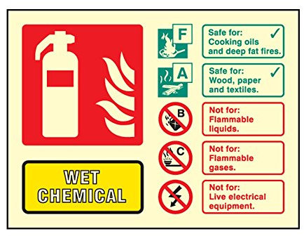 Photoluminescent Wet Chemical Fire Extinguisher ID Sign - 100mm x 150mm - FireShield